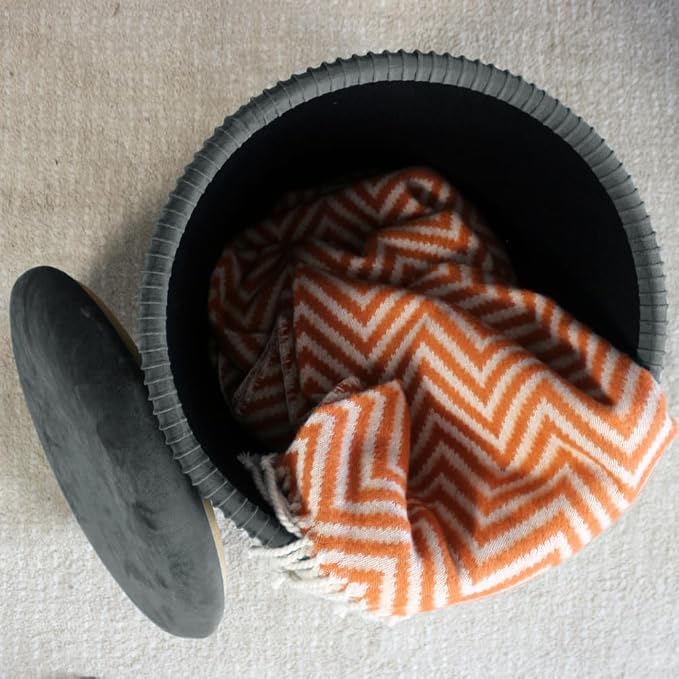 Round Ottoman with Storage Set of 2 Gray Velvet Vanity Stool