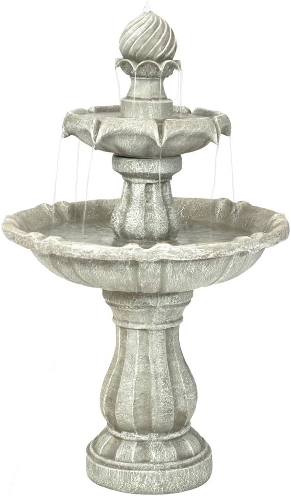 Sunnydaze 35" Solar 2-Tier Outdoor Water Fountain - Garden Water Feature with Battery Backup and Pump - White