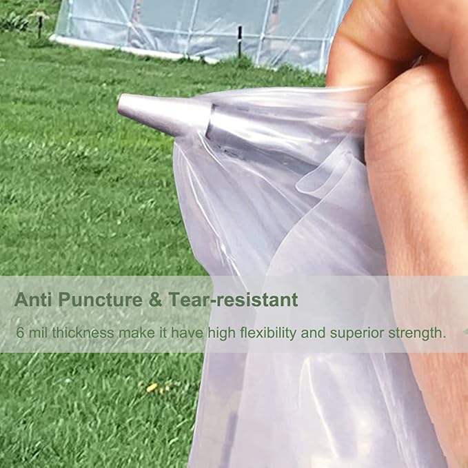 Yowlieu 8' x 25' Clear Greenhouse Plastic Sheeting, 6 Mil UV Resistant Polyethylene Greenhouse Film Hoop Green House Plastic Cover for Farms, Agriculture, Garden