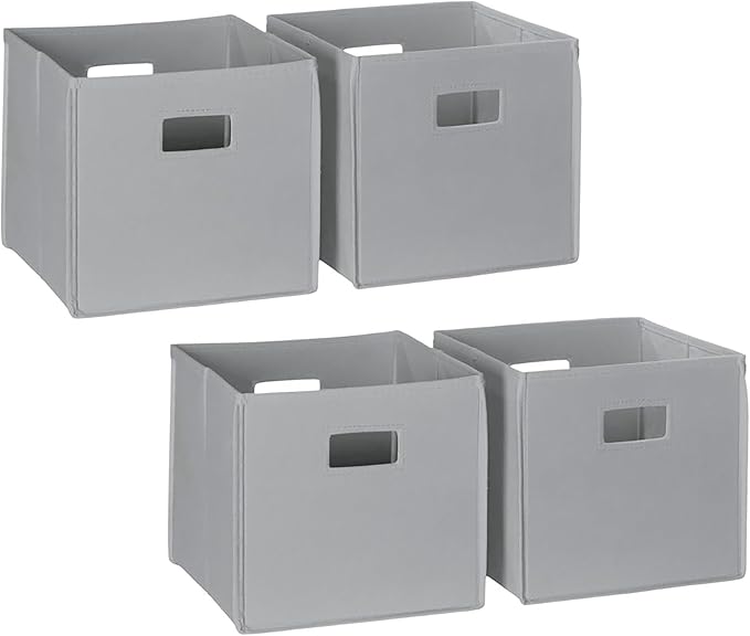 RiverRidge Folding Storage Bins - 4-pack of 10in Tall Gray Cubes