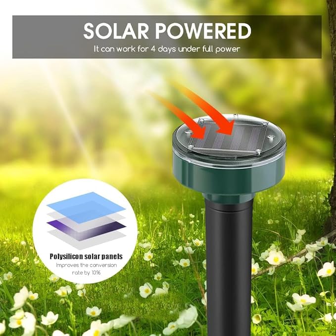 Ultrasonic Mole Repellent Solar Powered Gopher Repellent, Vole Repellent Mole Repellent for Lawn Garden Yard Waterproof Get Rid of Moles Voles Gophers Rats Rodents
