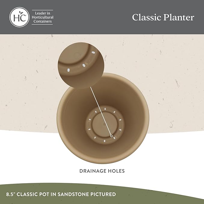 The HC Companies Classic Round Plastic Plant Pot w/Rolled Rim - Lightweight & UV Resistant Flower Pot for Herbs & More - Outdoor & Indoor Plant Pots w/Drainage (17 inch Warm Gray, Pack of 1)