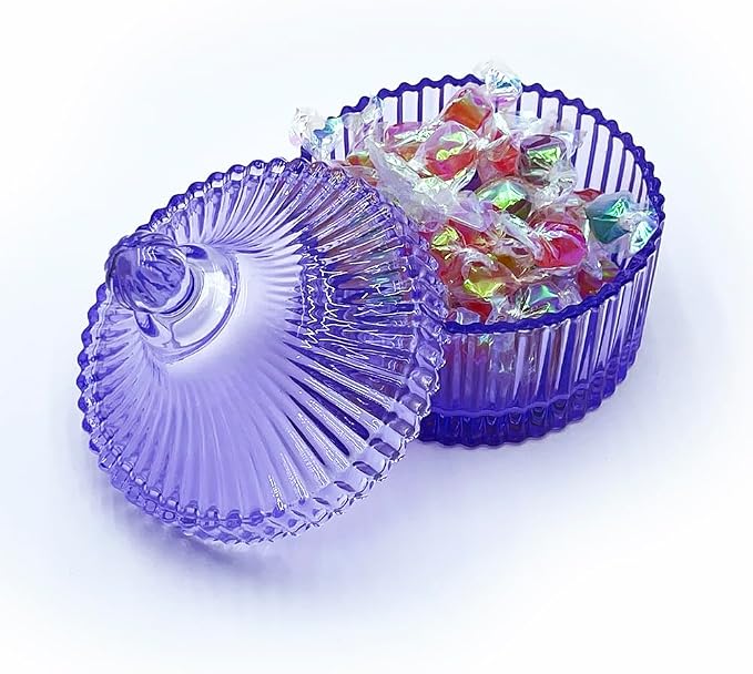 Colorful Glass Jar With Lid,Powder Puff Container,Jewelry Box,Candy Cookie Jars,Decorative Jar(Purple)