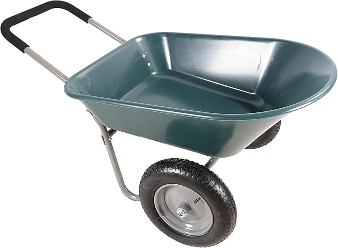 Steel Garden Cart, Heavy Duty Garden Wagons, Wheel Barrow Two Wheeled Trolley, Utility Metal Wagon with 15 inch Pneumatic Wheel(Green + ABS+Steel)