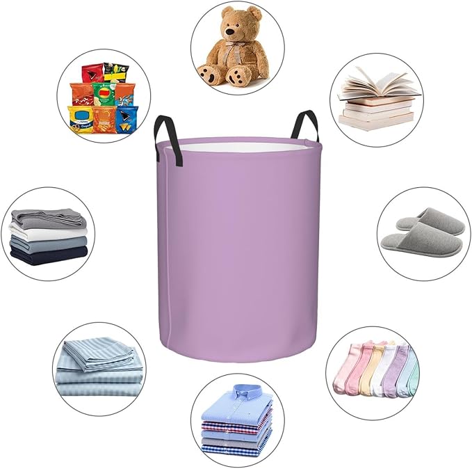 19.6" Large Laundry Hamper Bag, Purple Lilac Trend Color Collapsible Laundry Basket Dirty Clothes Organizer Washing Bin for Family Essentials Storage