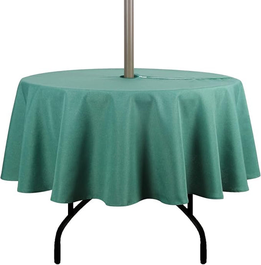 Outdoor Tablecloth Wrinkle-Free Stain Resistant Waterproof Polyester Fabric Table Cover with Zipper Umbrella Hole for Picnic/Party/Dinner/Patio Garden(70inch Round,Zippered,Green)