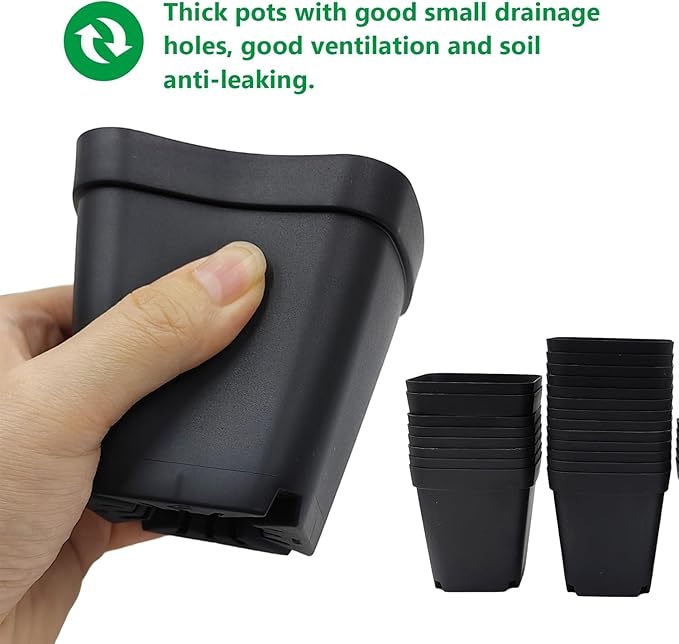 RooTrimmer Square Nursery Pots 2.7 Inch, Seed Starting Pot with Drainage Small Plastic Plant Pots Flower Planter (Black 1200pcs, 2.7" 1200P)