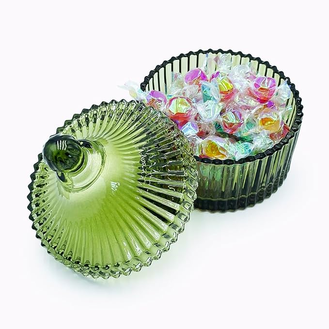 Colorful Glass Jar With Lid,Candy Dish,Jewelry Box,Decorative Jar(Olive Green)