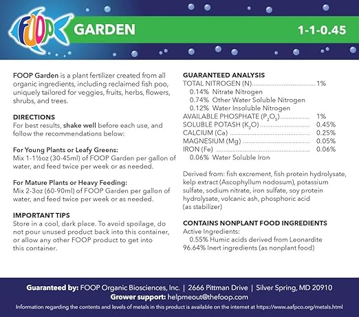 FOOP Garden Pump Bundle - Organic Liquid Plant Food Made from Fish Manure (with Fresh Minty Scent) | Perfect for Veggies, Herbs, Flowers, Trees, Shrubs | Kid & Pet Friendly (1 Gallon + Pump)
