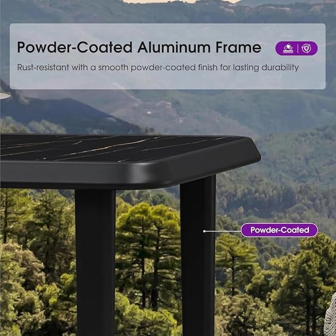 PURPLE LEAF Outdoor Bar Table Rectangular Bar High Pub Dining Table with Waterproof Tabletop for Patio Garden Balcony Dark Grey