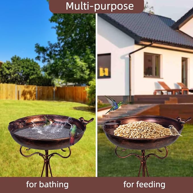 VEWOGARDEN Metal Bird Bath for Outside Garden Vintage Birdbath Standing Bird Baths with Bird Feeder for Yard Patio Lawn Decor, Antique Bronze