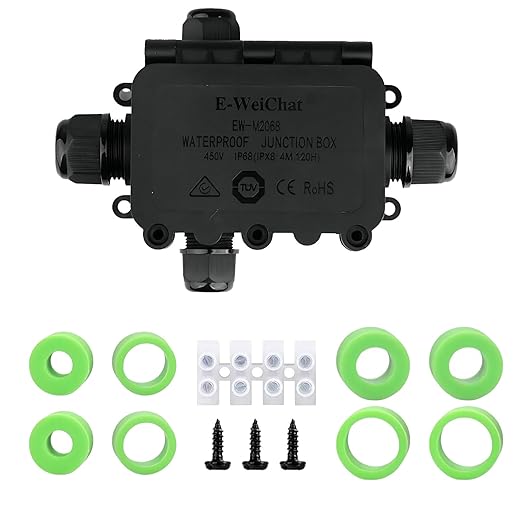 Black PA66 Nylon IP68 4 Way B Waterproof Junction Box, Includes 4 Sets of Waterproof Rubber Plugs, Suitable for Indoor & Outdoor Lighting Fixtures