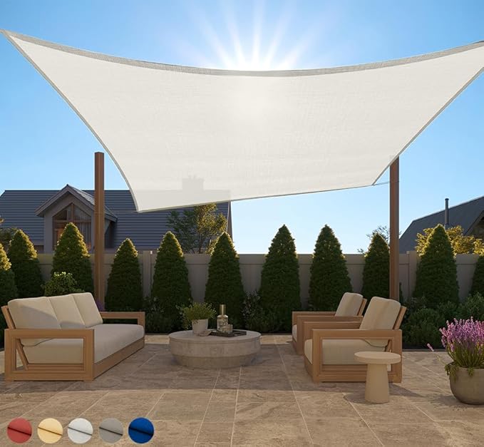 GORILLA GRIP Heavy Duty Sun Shade, UV Protection Fade Tear and Rust Resistant Rectangle Sunshade Canopy, Curved Edges Blocks Sunlight, Breathable Sail, Outdoor Patio, Lawn Garden 10x13 FT Butter Ivory