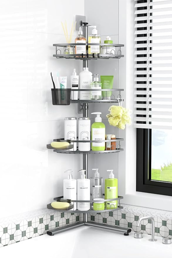 Standing Corner Shower Caddy - Rustproof Bathroom Shower Stand Shelf