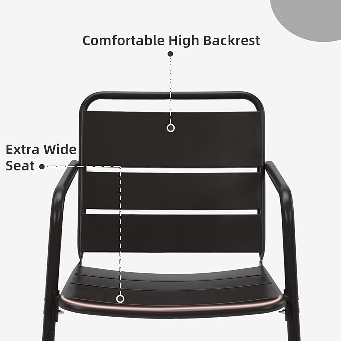 MELLCOM 3 Piece Patio Set, Small Patio Furniture Set - 2 C-Spring Metal Chairs with Round Side Table, Outdoor Bistro Set for Balcony, Front Porch, Poolside, Garden, Deck, Black