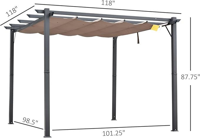 Outsunny 10' x 10' Aluminum Patio Pergola with Retractable Pergola Canopy, Backyard Shade Shelter for Porch, Outdoor Party, Garden, Grill Gazebo, Charcoal Gray