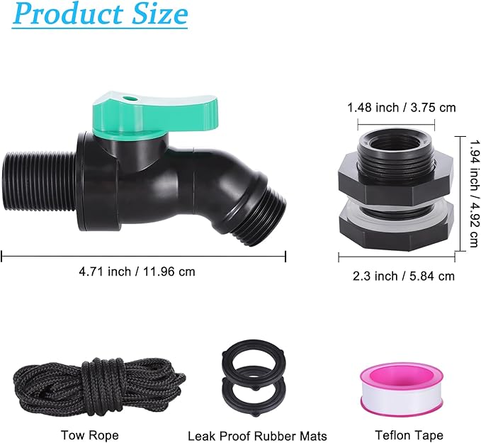3/4" Rain Barrel Spigot Kit, High Flow Rain Barrel Drain Valve with Bulkhead Fitting, for Water Tanks, Aquariums, Rain Water Barrel