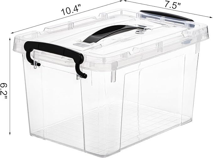 Nicunom 4 Pack 6 Quart Clear Storage Latch Box, Plastic Storage Bins with Lids, Latching Box with Handle, Stackable Storage Containers for Organizing