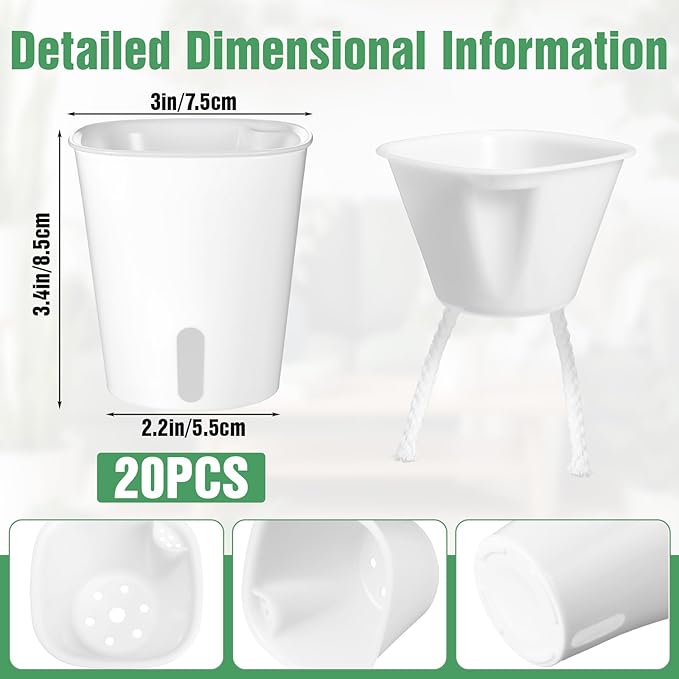 Kifmurase 20 Pcs 3 Inch Self Watering Pots for Indoor Planters, Plastic Self Watering Planter Pot Garden Flower Pots with Water Level Indicator Vents for Succulents (White)