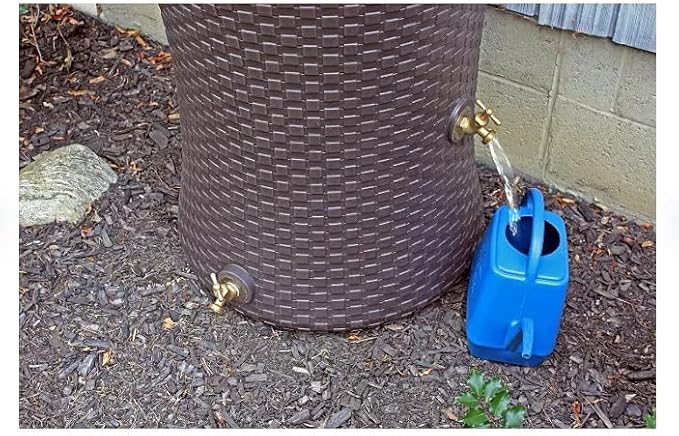 Beautiful Nantucket Wicker Rain Barrel with Planter top, 50 Gallon, The New Way reinvents How You Harvest rainwater. Decorave Design for Garden, Backyard or Patio. (Dark Brown, 50 Gallon)