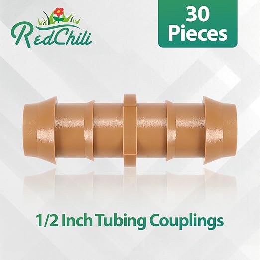 RedChili 30 Pcs 1/2 Inch Irrigation Tubing Coupling Fittings, 1/2" Drip Irrigation Barbed Coupler Connectors Fits 5/8", 1/2", .700" Drip Tubing for Garden Lawn Irrigation System