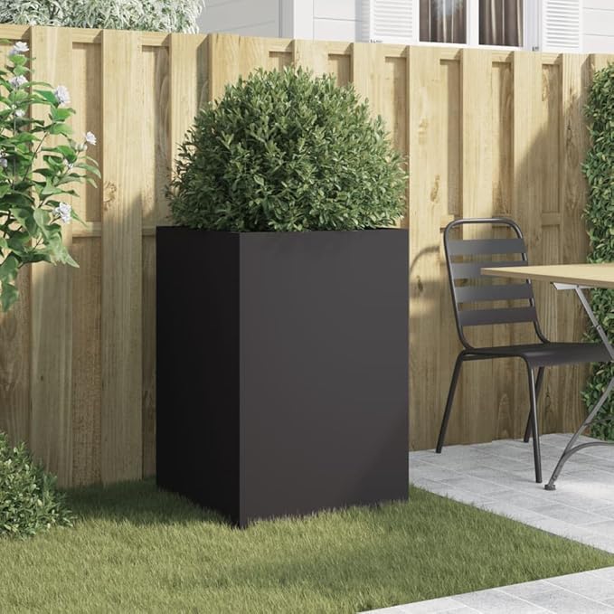 Black Cold-Rolled Steel Planter Medium Size Durable Powder-Coated Heat Resistant Outdoor Planter for Balcony Patio Garden Plants Flowers Herbs Assembly Included 4 Pieces