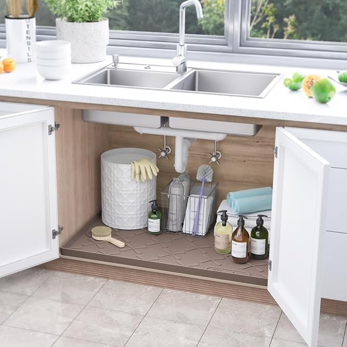 SIKADEER Waterproof Under Sink Mat 34" x 19" Cabinet Protector Silicone Mat | Heavy Duty Deep Drip Tray, Extra Thick Non Slip Liner for Kitchen & Bathroom, Pets, Organizer, Storage, Boots, Home Essential