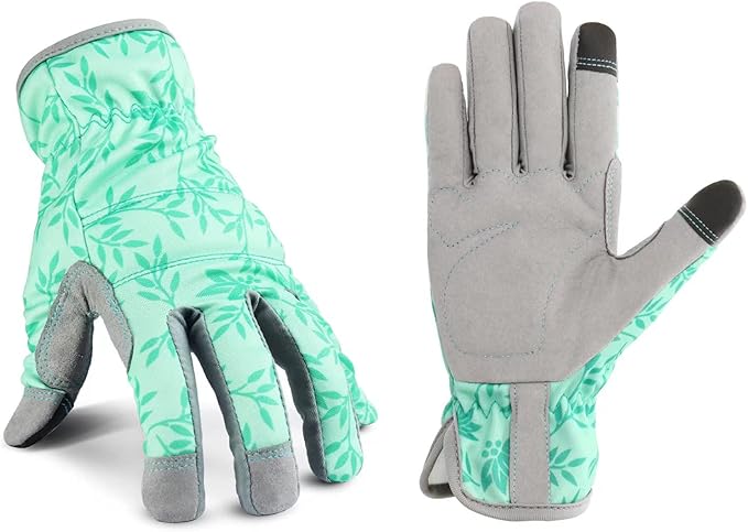 YRTSH Leather Gardening Gloves for Women, Flexible Breathable Garden Gloves, Thorn Proof Working Gloves for Weeding, Digging and Pruning, Green, X-Small Fit Small Hand