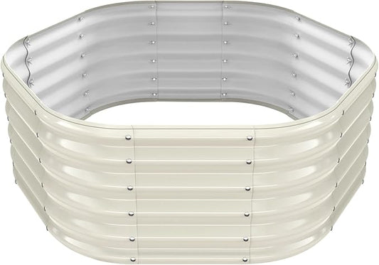 Hexagon Raised Garden Bed, 48 Inch Diagonal & 16.5 Inch Tall, Galvanized Steel Planter Box with Wave-Shaped Metal Panels for Outdoor Flower,Tree,Herb & Vegetable Garden (Cream white, 4FT X 1.5FT)