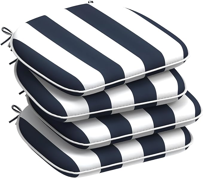 DYTXIII Set of 4 Outdoor Chair Cushions with Ties,Water Repellent Patio Chair Pads 17"x 16" for Outdoor Furniture,Round Corner Seat Cushions for Garden Yard Kitchen Cabana Navy