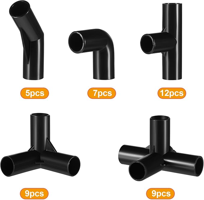 Sawysine 102 Pcs DIY PVC Projects Set Included 60 Pcs 24 Inch PVC Pipe and 42 Connection Pipe Fittings for Spring, Home, Greenhouse, Garden, Farm, Workshop, Summer(Black,3/8 Inch)