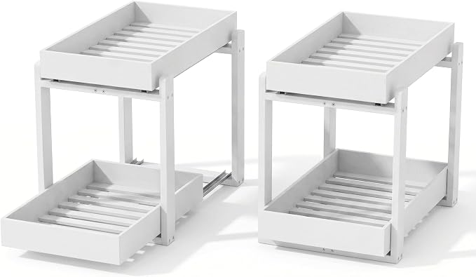 MHXW SXPN Bamboo Under Sink Organizer, 2 Pack Pull Out Cabinet Organizer