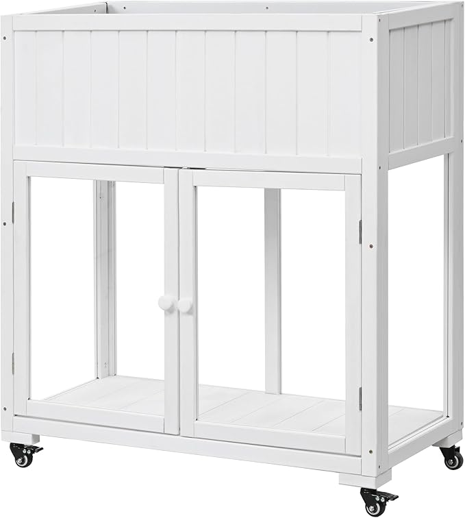 LUMISOL Wood Cold Frame, 2 Doors Garden Greenhouse with Wheels, Raised Bed with Liner for Indoor Outdoor Use, White