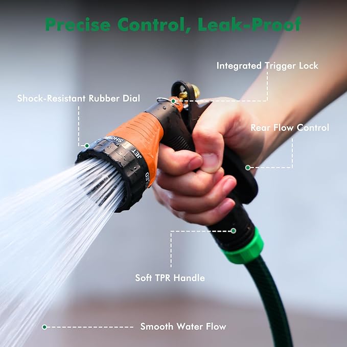 RESTMO Garden Hose Spray Nozzle, Water Hose Nozzle Heavy Duty, High Pressure Hand Sprayer with 6 Adjustable Watering Patterns, Slip Resistant for Watering Plants, Car Washing & Pet Showering, Orange