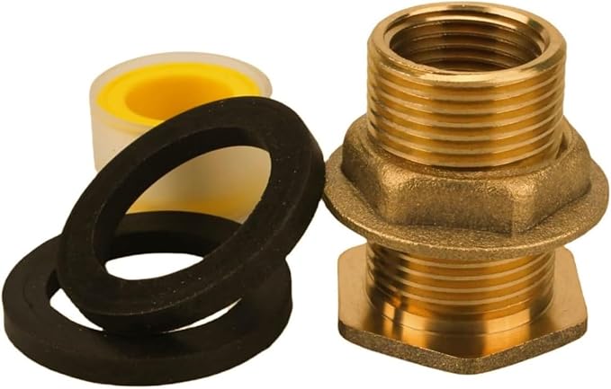 Brass Bulkhead Tank Fitting 1/2" Female 3/4" Male GHT Solid Brass Water Tank Connector kit -Use for Rain Barrels, Tubs, Pools, Aquariums
