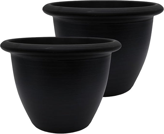 The HC Companies Sevilla Flower Planters - Outdoor & Indoor Planter - Round Self Watering Plant Pots for Herbs & More (16”, Black, Pack of 2)