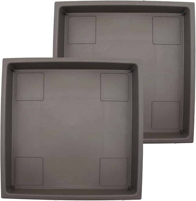 The HC Companies 14 Inch Accent Square Plant Saucer, Lightweight UV-Resistant Plastic Outdoor & Indoor Flower Pot Tray, 2-Pack Plant Pot Trays for Garden & Home Decor, Cappuccino