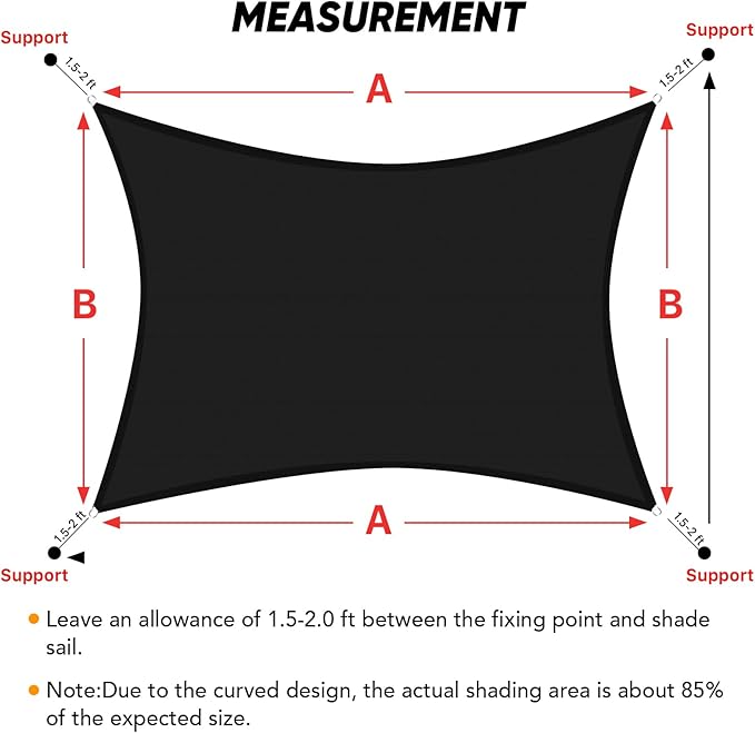 Shade&Beyond Custom 24'x24' Sun Shade Sail Canopy Square UV Block Breathable Curved Sunshade for Backyard Yard Deck Outdoor Facility and Activities, Black (We Make Custom Size)