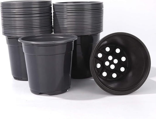 Oubest Plastic Black Plant Nursery Pots 6" 100 pcs 0.5 Gallon for Flower Plant Container Seed Starting Seedlings Reusable Transplanting Succulent Propagation Planting Pots