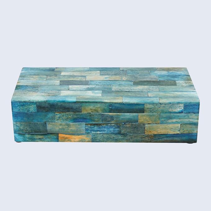 Handicrafts Home Decorative Storage Box with Lid– 10x4.5x2.5” Modern Home Decor Organizer, Memory Box & Jewelry Storage- Decorative Boxes for Living Room & Shelf Decor- Verdigris