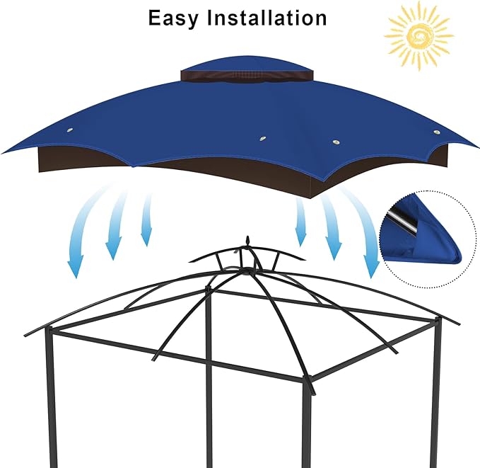 10x12 Gazebo Canopy Replacement Top Cover, Double Tiered Waterproof Canopy Roof for Lowe's Allen Roth Gazebo #GF-12S004B-1(Blue)