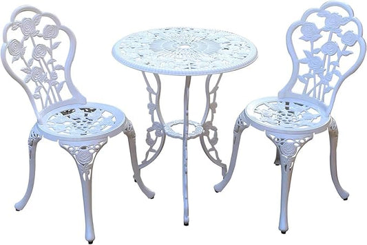 JARDIN DE CENTENNIAL Patio Bistro Set.Rust-Resistant Cast Aluminum Bistro Table Set with Umbrella Hole for Backyard (Rose White)