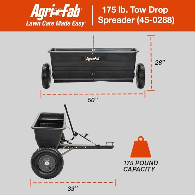 Agri-Fab 45-0288 175 lb. Tow-Behind Lawn & Garden Drop Spreader for Seed,Fertilizer, Salt, Ice Melt; Designed to Pull Behind Lawn & Garden Tractors