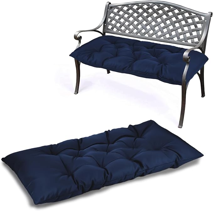 Yddsky 47.3 in Waterproof Indoor/Outdoor Garden Bench Seat Cushions，Thicken Patio Bench Soft Rocking Chairs Pad Lounger Seat for Wicker Loveseat Settee（47.3 X 19.6 in，Navy）