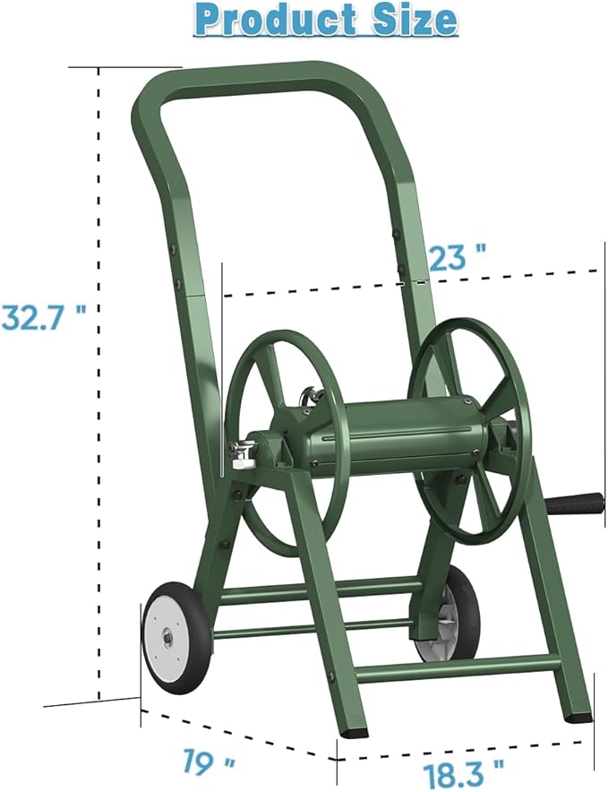 Artigarden Garden Hose Reel Cart with Wheels, Holds 165 ft of 5/8’’ Hose Outdoor Heavy Duty Powder-coated Steel Water Storage Winder Holder with 3.9 Ft Leader Hose for Outside Lawn Yard, Green