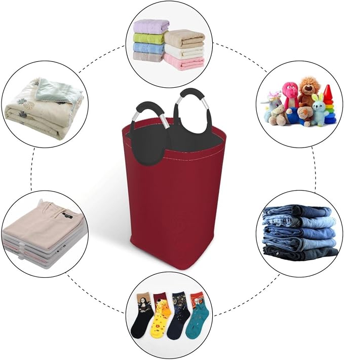 Large Laundry Hamper Bag, Burgundy Trend Color Collapsible Laundry Basket Dirty Clothes Organizer Washing Bin for Family Essentials Storage