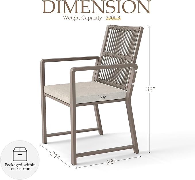 Outdoor Patio Wicker Rattan Dining Chairs, Heavy-Duty Wrought Iron Frame Supports 300lbs, Ergonomic Backrest, Detachable Breathable Cushion, for Garden & Porch, Light Brown, Set of 8