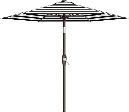 AreShark 7.5FT Patio Umbrella Table Market Umbrella with 6 Sturdy Ribs, Button Tilt/Crank, Heavy-Duty Outdoor Umbrellas for Pool, Deck, Garden and Backyard, Black & White Stripe