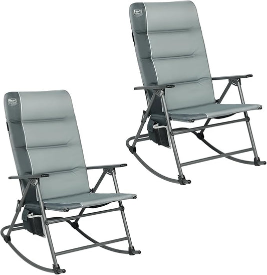 TIMBER RIDGE Oversized Folding Rocking Camping Chair, Padded Outdoor Rocker with High Back, Portable Outdoor Chair for Patio, Garden, Lawn, Supports up to 400 lbs, Grey, 2 Pack
