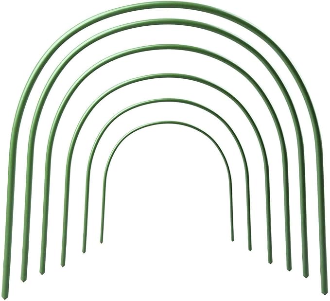 Greenhouse Hoops, 6 Pack Plant Support Garden Stakes, Rust-Free Grow Tunnel 4ft Long Steel with Plastic Coated Support Hoops for Garden Fabric, Garden Netting - 18.9"H x 18.9"W